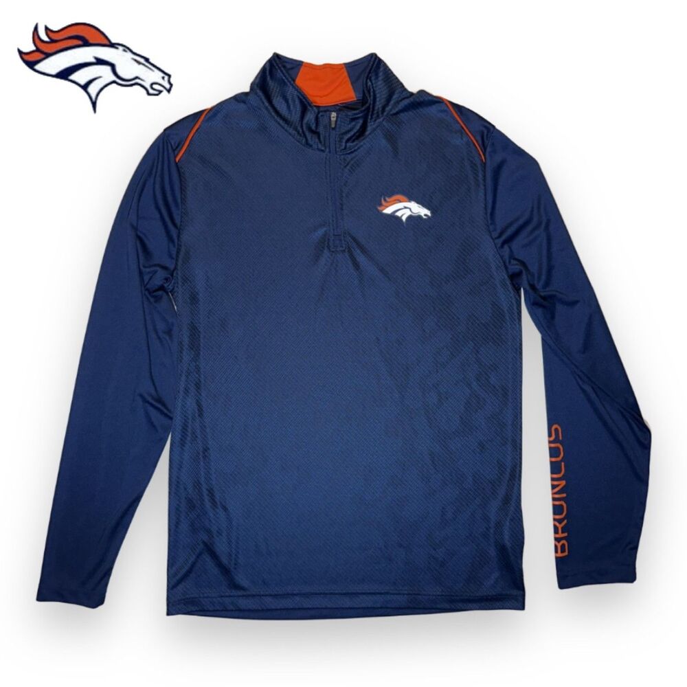 Denver Broncos Camo Pattern Pullover LS 1/4 Zip Navy Orange NFL Team App Sz M